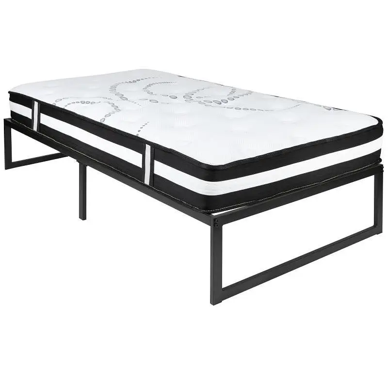 Flash Standard Furniture Louis 14 Inch Metal Platform Bed Frame 12 Inch Pocket Spring Mattress Box (No Box Spring Required...