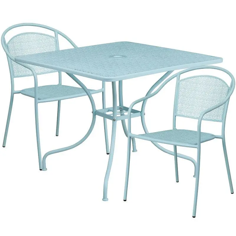 Flash Standard Furniture Oia Commercial Grade 35.5" Square Sky Blue Indoor-Outdoor Alloy Steel Patio Table Set 2 Roun...