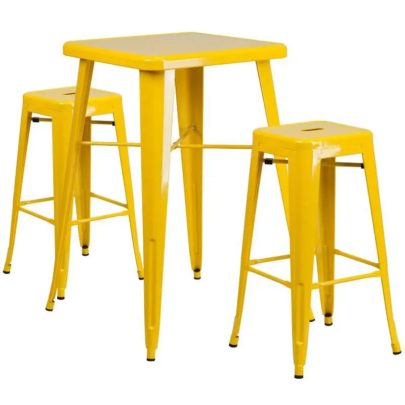 Flash Standard Furniture Stone Commercial Grade 23.75" Square Yellow Metal Indoor-Outdoor Bar Table Set 2 Square Seat...