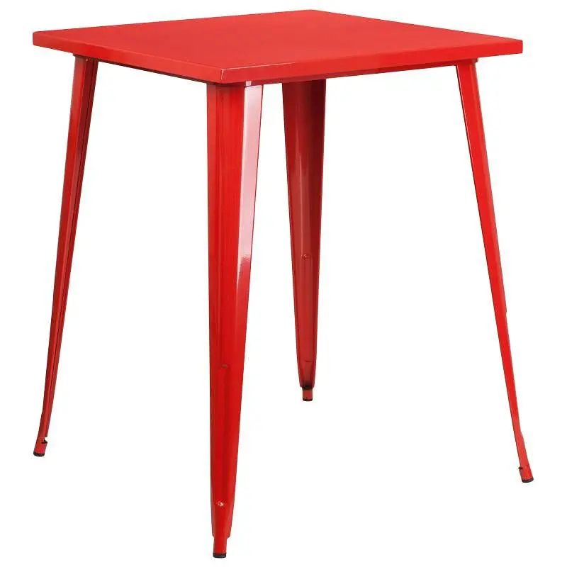 Flash Streamlined Furniture Nolan Commercial Grade 31.5" Square Fire Red Metal Indoor-Outdoor Bar Height Table, CH-51...