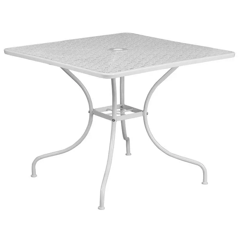 Flash Streamlined Furniture Oia Commercial Grade 35.5" Square White Indoor-Outdoor High-Carbon Steel Patio Table Umbr...