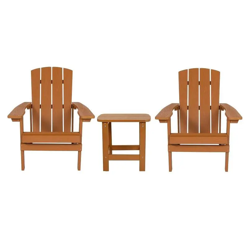 Flash Strong Furniture 2 Collection Charlestown All-Weather Poly Resin Wood Adirondack Chairs Side Table Teak, JJ-C14501-2...
