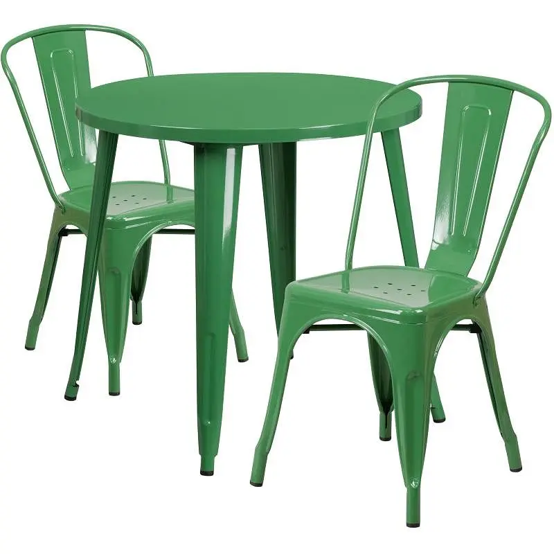 Flash Stylish Furniture Baker Commercial Grade 30" Round Emerald Metal Indoor-Outdoor Table Set 2 Cafe Chairs, CH-510...