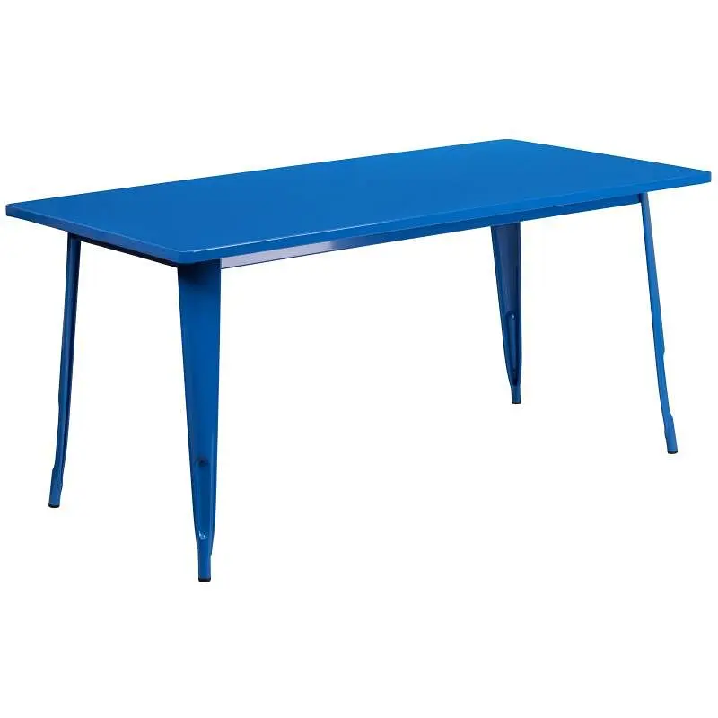 Flash Super-Strong Furniture Charis Commercial Grade 31.5" x 63" Rectangular Blue Metal Indoor-Outdoor Table, ET...