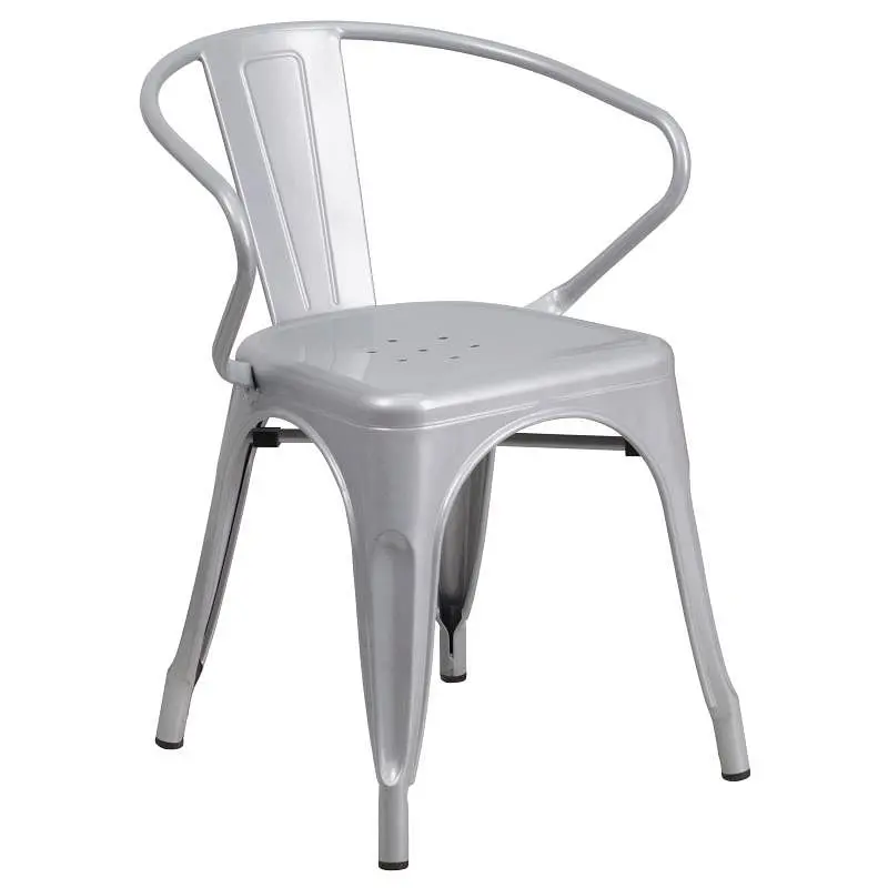 Flash Super-Strong Furniture Luna Commercial Grade Silver Metal Indoor-Outdoor Chair Arms, CH-31270-SIL-GG Flash Furniture