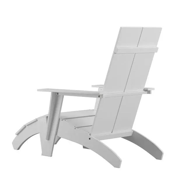 Flash Super-Strong Furniture Power Sawyer Modern Commercial All-Weather Poly Resin Wood Adirondack Chair Foot Rest  White...
