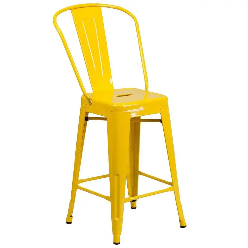 Flash Sustainable Furniture Kai Commercial Grade 24" High Bright Yellow Metal Indoor-Outdoor Counter Height Stool Rem...