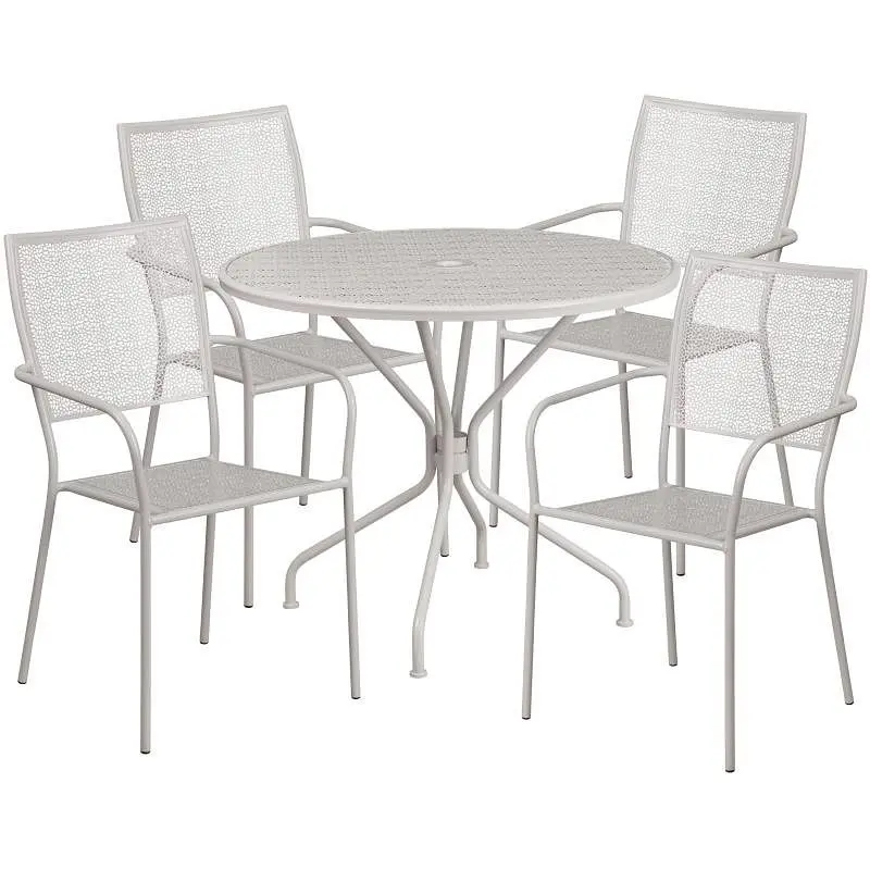 Flash Time-Tested Furniture Oia Commercial Grade 35.25" Round Light Gray Indoor-Outdoor Steel Patio Table Set 4 Squar...
