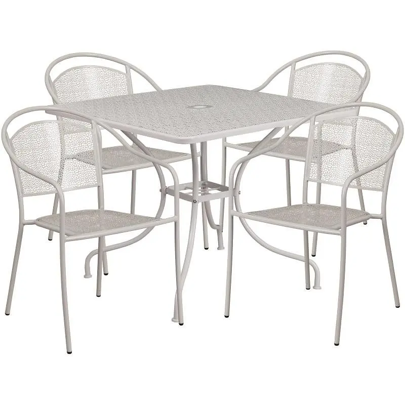 Flash Time-Tested Furniture Oia Commercial Grade 35.5" Square Light Gray Indoor-Outdoor Steel Patio Table Set 4 Round...