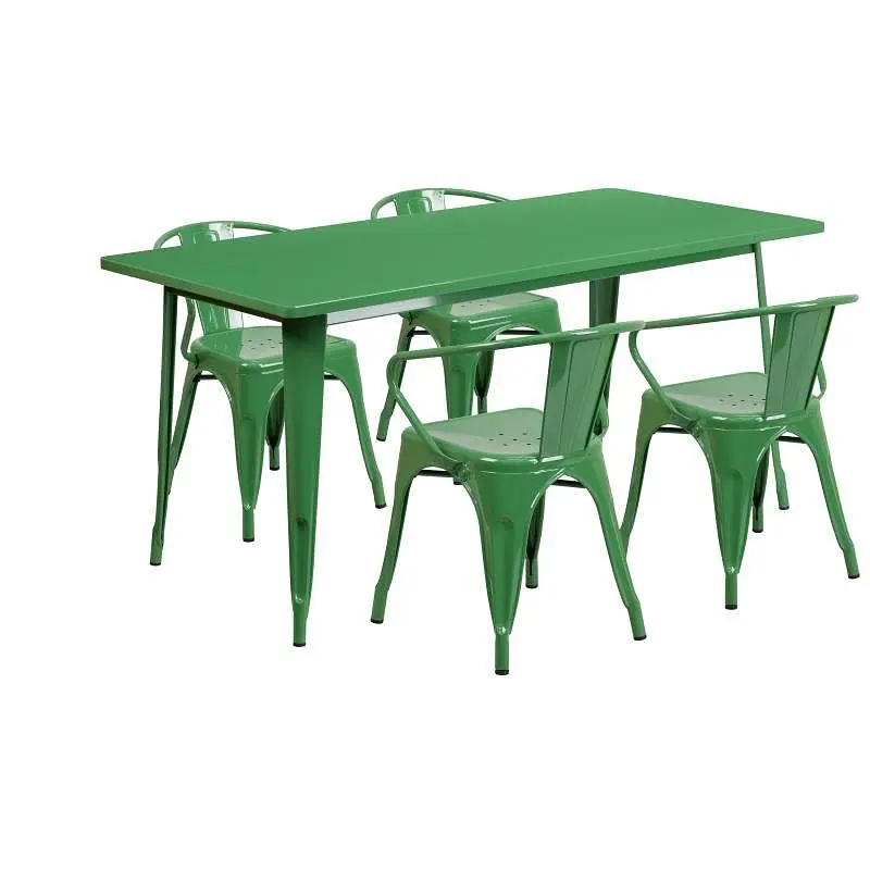 Flash Top-Quality Furniture Fisher Commercial Grade 31.5" x 63" Rectangular Green Metal Indoor-Outdoor Table Set...
