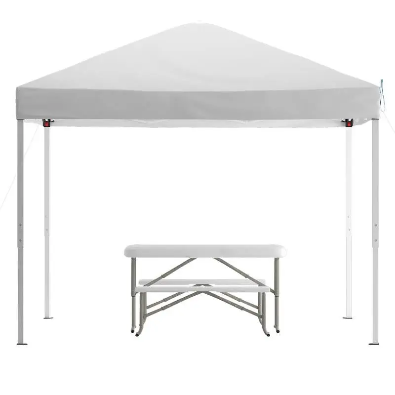 Flash Top-Quality Furniture Knox 10'x10' Snow White Pop Up Event Canopy Tent Carry Bag and Folding Bench Set - T...