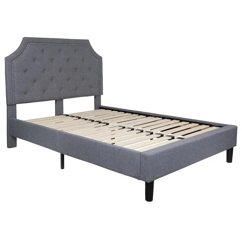 Flash Top-Tier Furniture Brighton Full Size Tufted Upholstered Platform Bed Light Grey Fabric, SL-BK4-F-LG-GG Flash Furniture