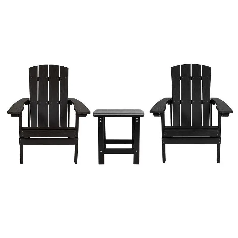 Flash Top-Tier Furniture 2 Pack Charlestown All-Weather Poly Resin Wood Adirondack Chairs Side Table Midnight Black, JJ-C1...