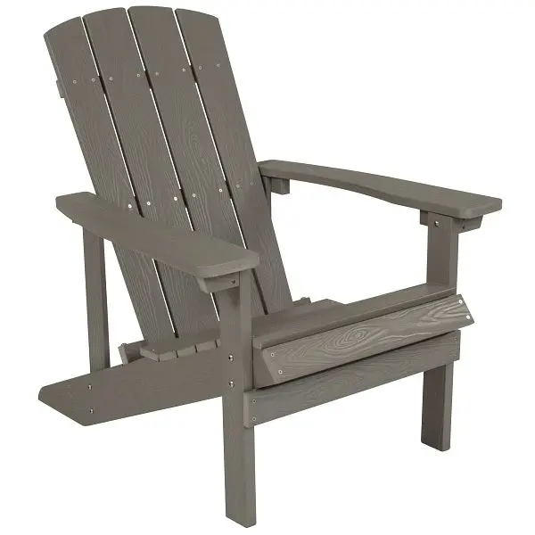 Flash Tough Furniture 2 Pack Charlestown All-Weather Poly Resin Wood Adirondack Chairs Side Table Gray, JJ-C14501-2-T14001...