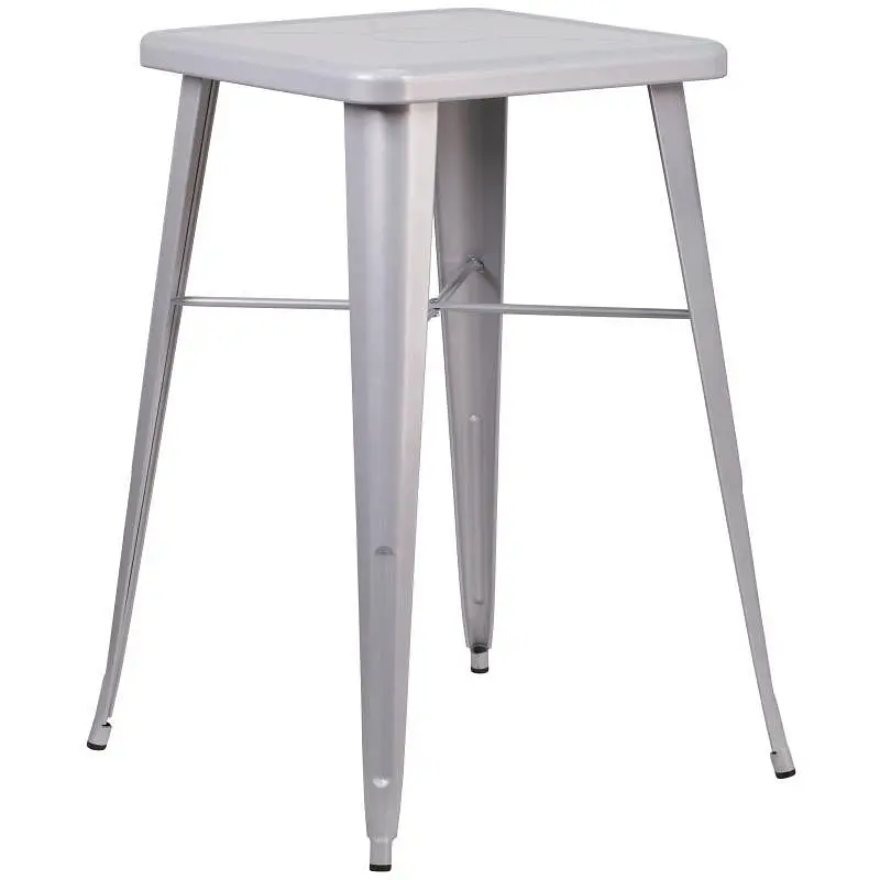 Flash Traditional Furniture Aaron Commercial Grade 23.75" Square Metallic Silver Metal Indoor-Outdoor Bar Height Tabl...