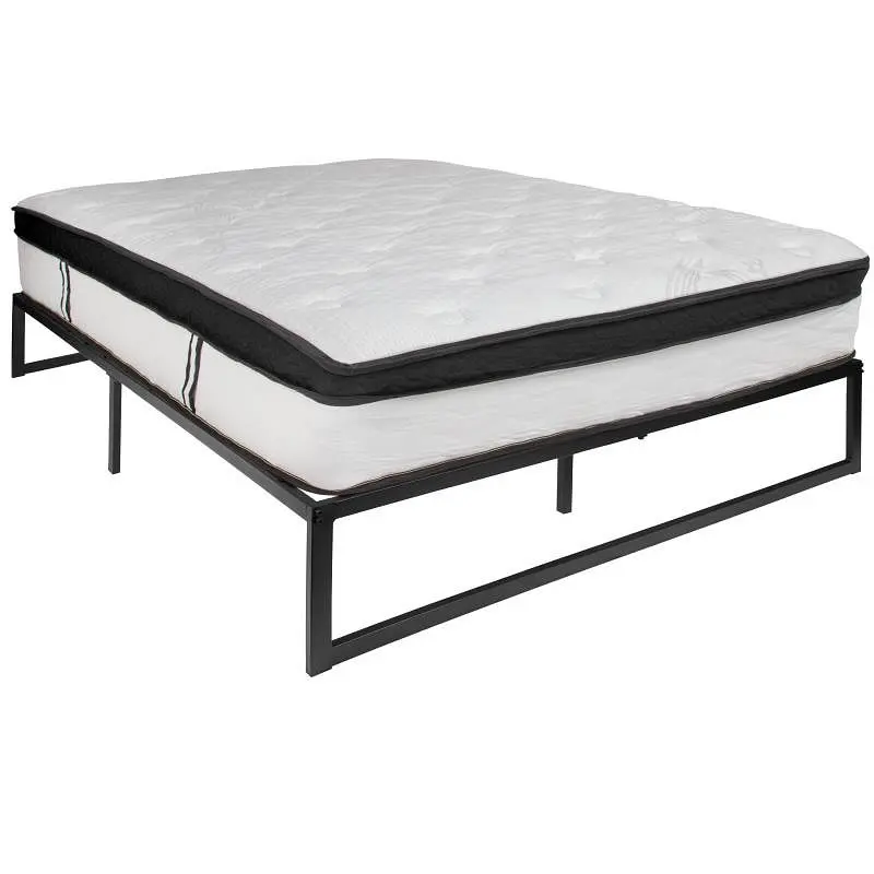 Flash Traditional Furniture Louis 14" Metal Platform Bed Frame 12" Memory Foam Pocket Spring Mattress Box - Quee...