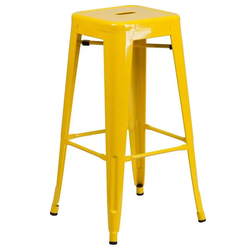 Flash Trusted Furniture Kai Commercial Grade 30" High Backless Yellow Metal Indoor-Outdoor Barstool Square Seat, CH-3...