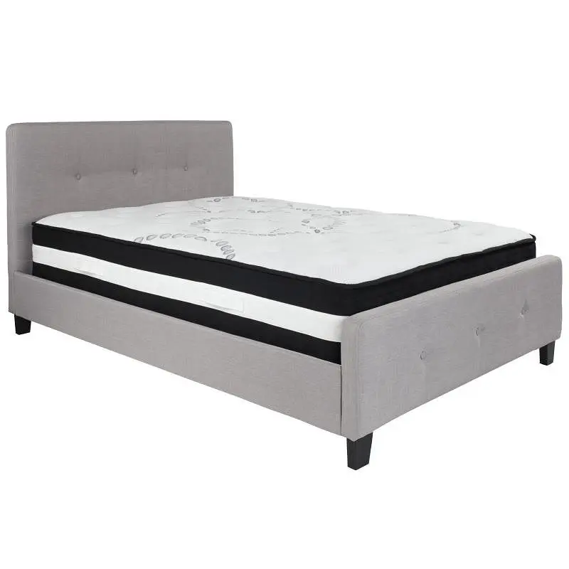 Flash Trusted Furniture Tribeca Full Size Tufted Upholstered Platform Bed Light Gray Fabric Pocket Spring Mattress, HG-BM-...