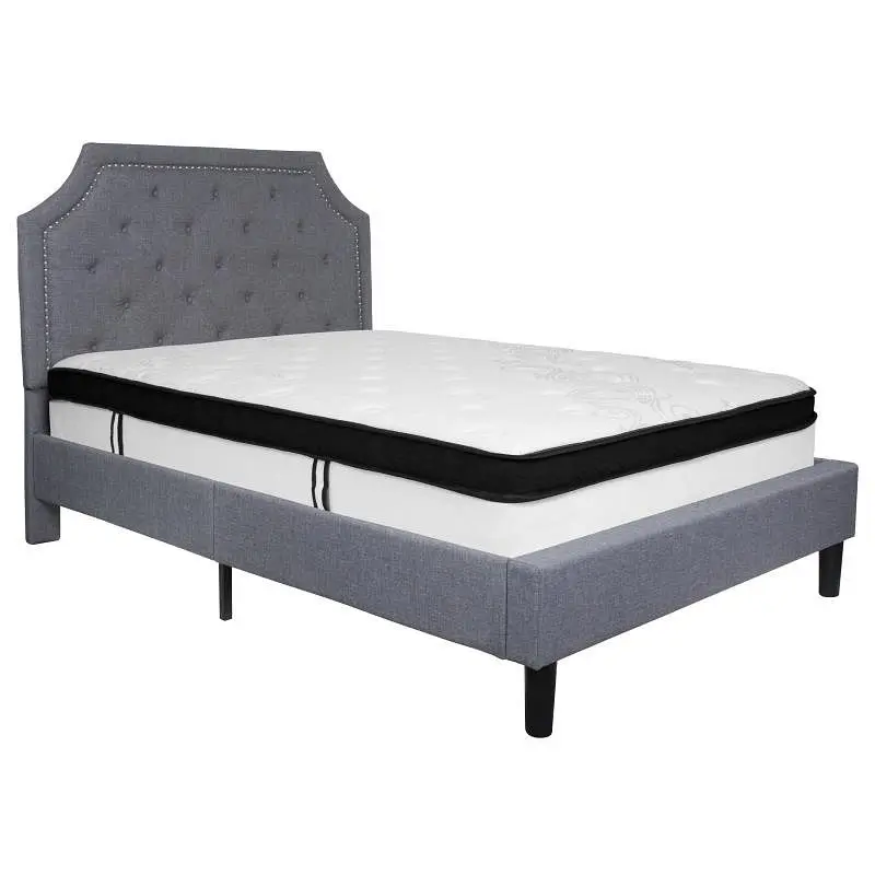 Flash Ultra-Strong Furniture Brighton Full Size Tufted Upholstered Platform Bed Light Gray Fabric Memory Foam Mattress, SL...