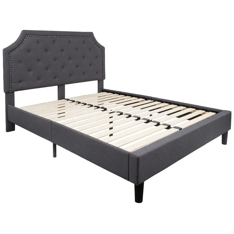 Flash Unique Furniture Brighton Queen Size Tufted Upholstered Platform Bed Dark Grey Fabric, SL-BK4-Q-DG-GG Flash Furniture