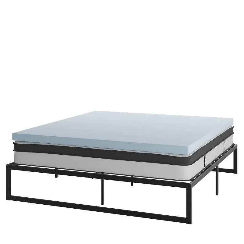 Flash Unique Furniture Leo 14" Metal Platform Bed Frame 10" Pocket Spring Mattress Box & 2" Cool Gel Me...