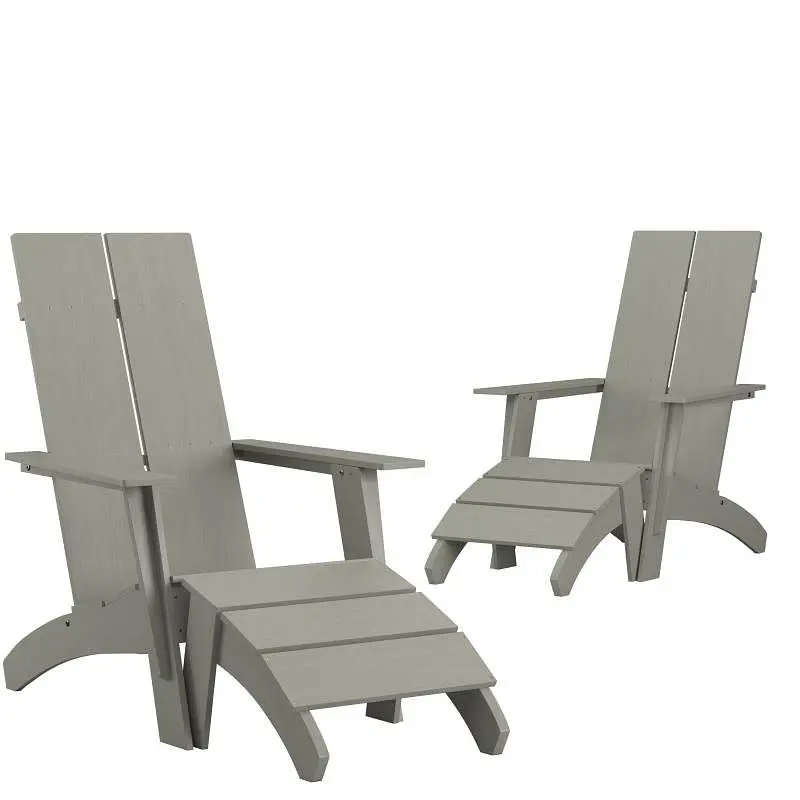 Flash Universal Furniture Set 2 Hacksawyer Modern All-Weather Poly Resin Wood Adirondack Chairs Foot Rests Gray, 2-JJ-C145...