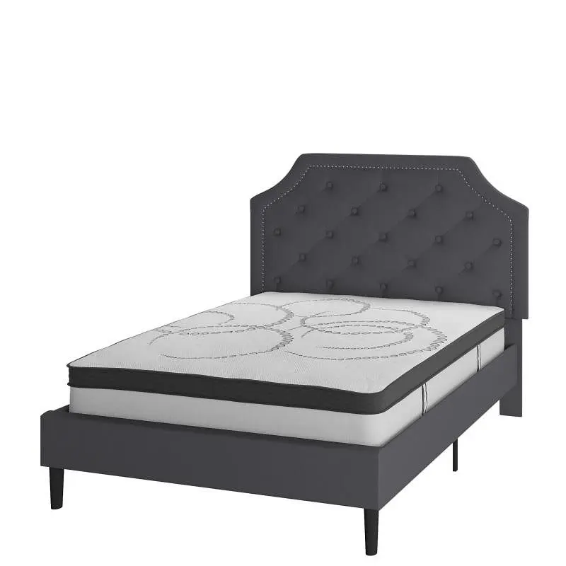 Flash Updated Furniture Brighton Full Size Tufted Upholstered Platform Bed Dark Gray Fabric 10" CertiPUR-US Certified...