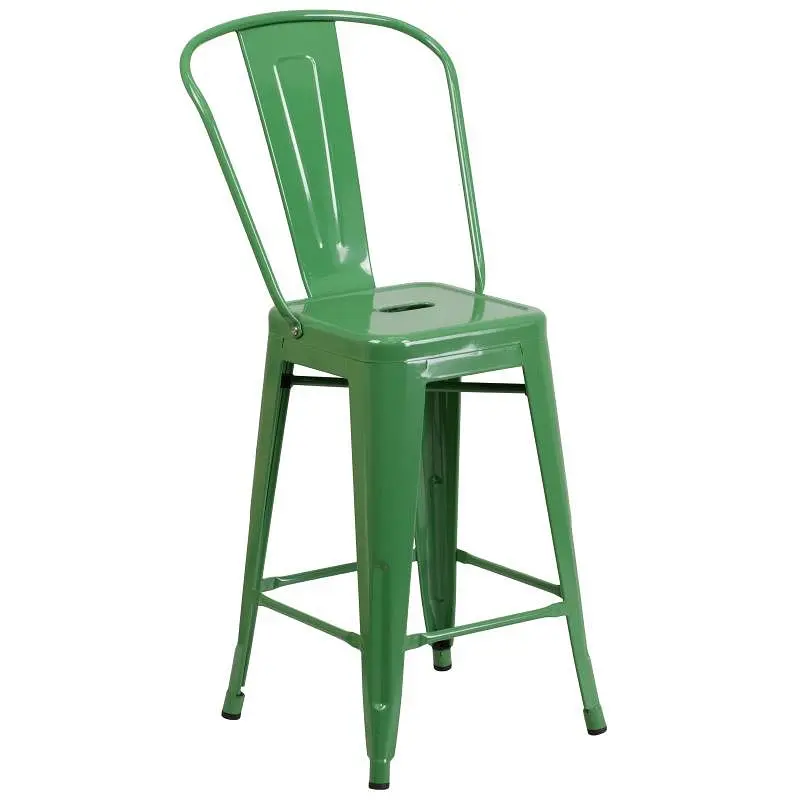 Flash UV-Resistant Furniture Kai Commercial Grade 24" High Olive Metal Indoor-Outdoor Counter Height Stool Removable ...