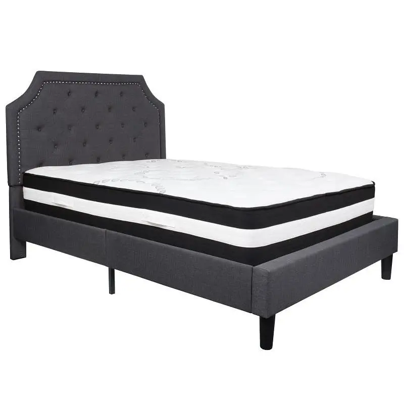 Flash Versatile Furniture Brighton Full Size Tufted Upholstered Platform Bed Dark Silver Gray Fabric Pocket Spring Mattres...