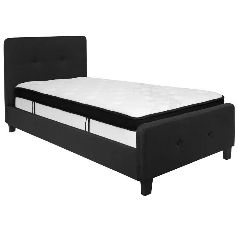 Flash Waterproof Furniture Tribeca Twin Size Tufted Upholstered Platform Bed Black Fabric Memory Foam Mattress, HG-BMF-21-...