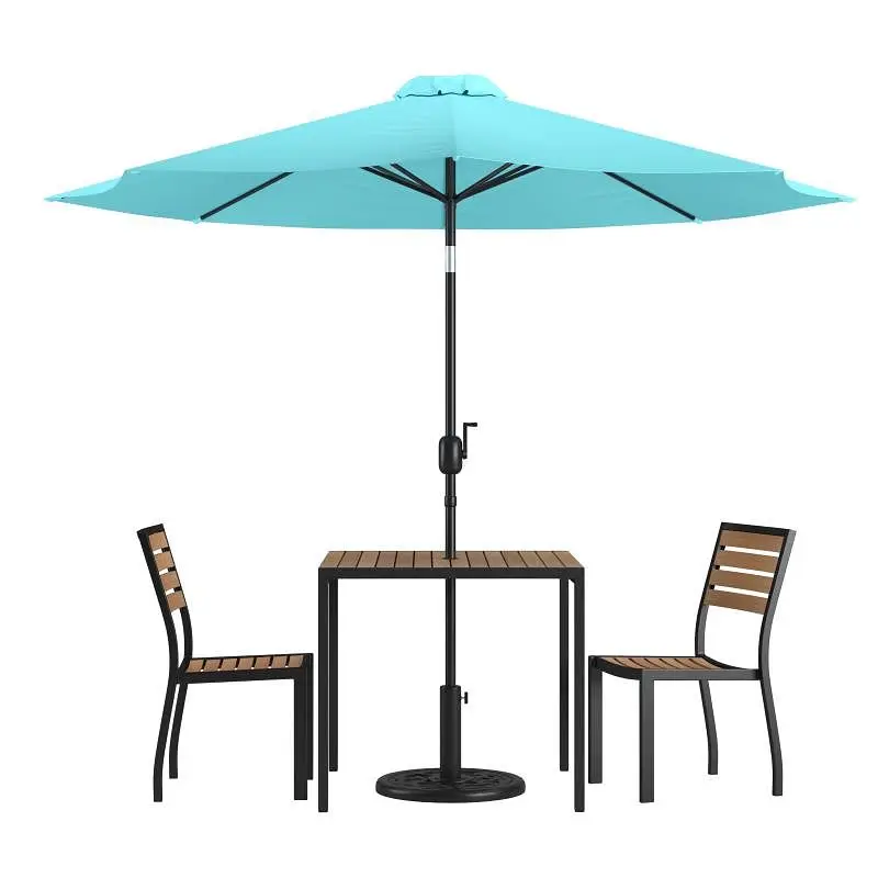 Flash Water-Resistant Furniture Lark 5 Piece All-Weather Deck/Patio Set, Faux Teak, 2 Stacking Chairs, 35" Square Tab...
