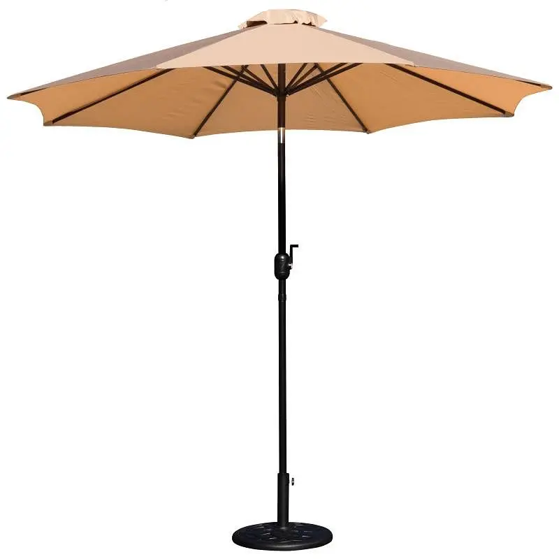 Flash Wear-Resistant Furniture Kona Tan 9 FT Round Umbrella Crank and Tilt Function and Standing Umbrella Base, GM-402003-...
