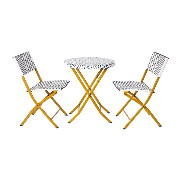 Flash Wear-Resistant Furniture Rouen 3 Piece Commercial Foldable French Bistro Set, Indoor/Outdoor Rattan Back, Seat &...