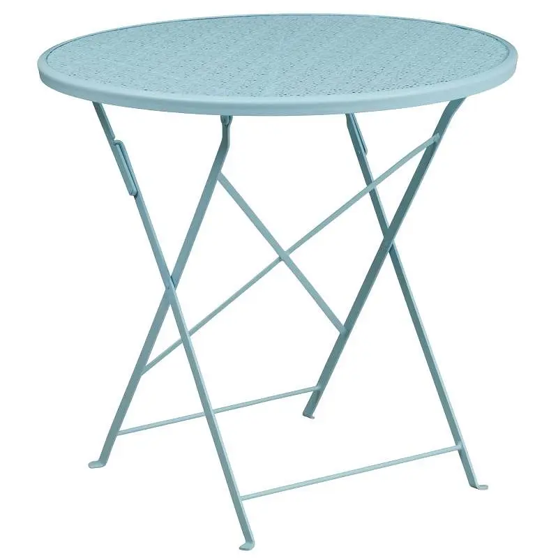 Flash Weatherproof Furniture Oia Commercial Grade 30" Round Sky Blue Indoor-Outdoor Alloy Steel Folding Patio Table, ...