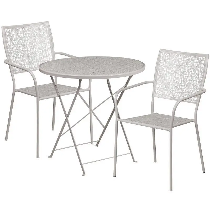 Flash Wide Furniture Oia Commercial Grade 30" Round Light Gray Indoor-Outdoor Steel Folding Patio Table Set 2 Square ...
