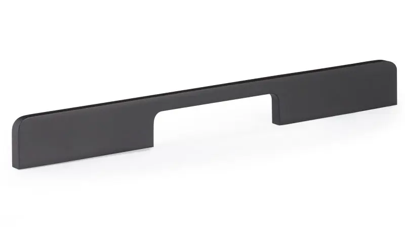 Richelieu 5 1/16-inch (128 mm) to 10 1/8-inch (256 mm) Matte Ebony Modern Curved Cabinet Pull, BP730128900