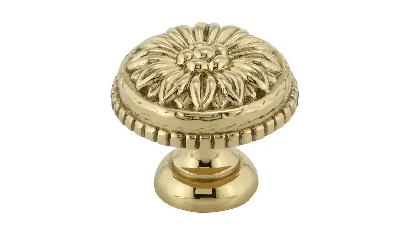 Richelieu 1 3/16-inch (30 mm) Yellow Brass, Traditional Round Cabinet Knob, BP04330130