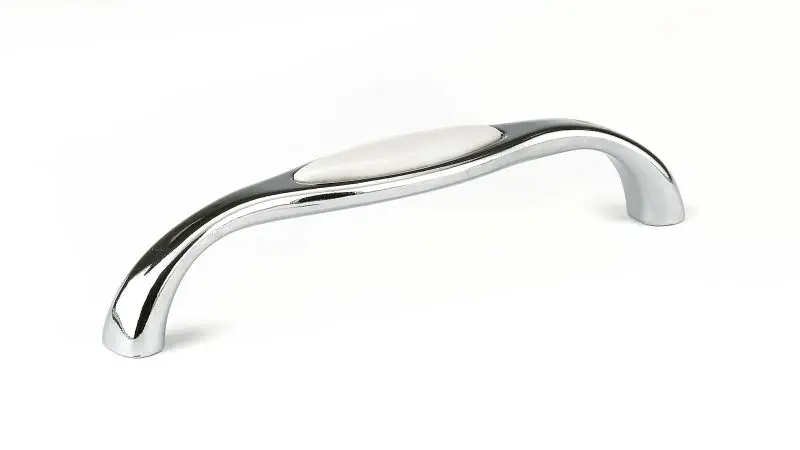 Richelieu Cherbourg Gatherion 5 1/16-inch (128 mm) Chrome and White, Traditional Curved Cabinet Pull, BP701412814030