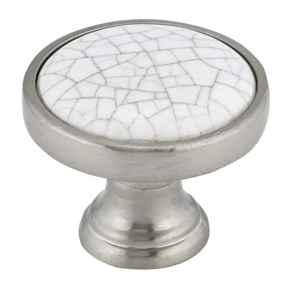 Richelieu Non-Slip Cherbourg Gatherion 1 1/8-inch (29 mm) Crackle White and Brushed Black Nickel Eclectic Round Cabinet Kn...