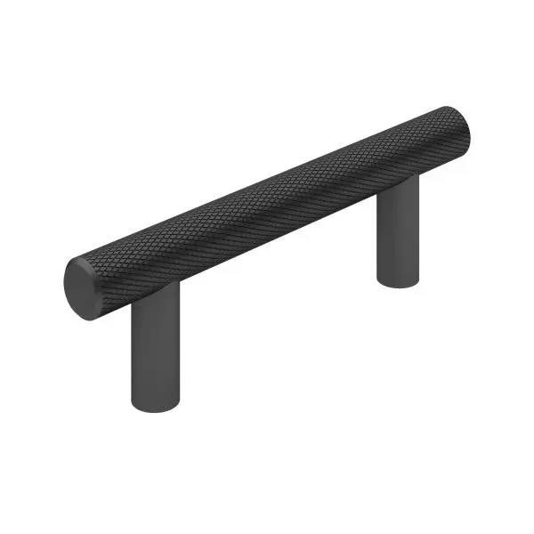 Richelieu Ribbed Hearst Gatherion 3 3/4-inch (96 mm) Textured Matte Black Knurled Cabinet Bar Pull, BP306096900