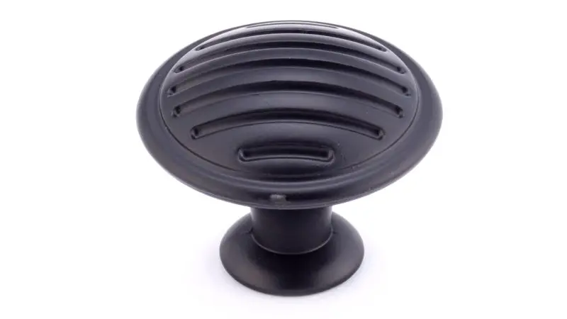 Richelieu User-Friendly Mayland Gatherion 1 3/16-inch (30 mm) Grooved Matte Black Modern Round Cabinet Knob, BP16930900