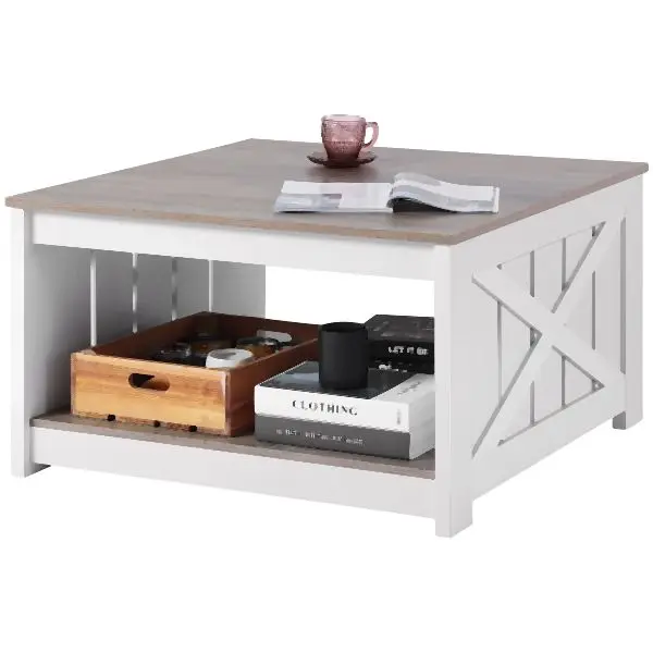 VEVOR 31.5" Farmhoutilize Coffee Table Square Table Open Storage Compartment, ZFXBSKFZ315YM5YQ1V0