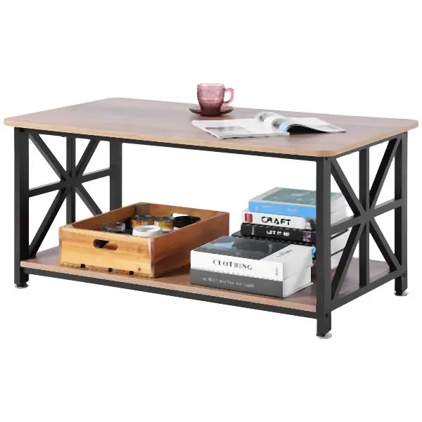 VEVOR 40" Farmhoutilize Coffee Table Rectangle Table Open Storage Compartment, ZFXBSKFZ40YCXAGD0V0