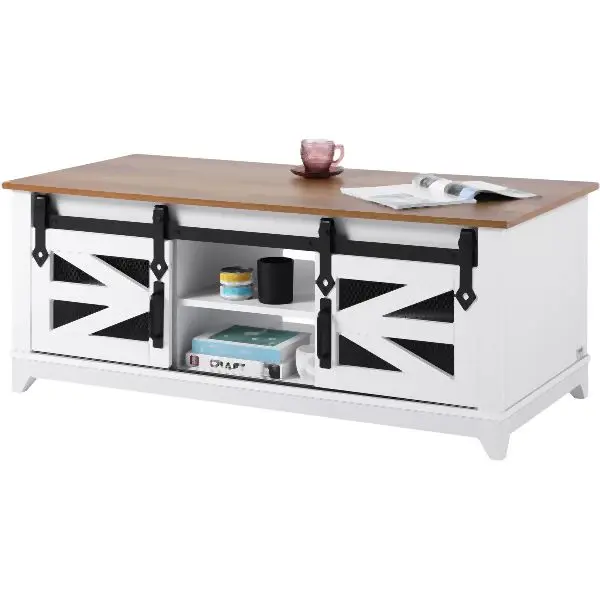 VEVOR 48" Farmhoutilize Coffee Table 2-tier Rectangle Table Sliding Barn Doors, ZFXBSKFZ48YCNTXNBV0