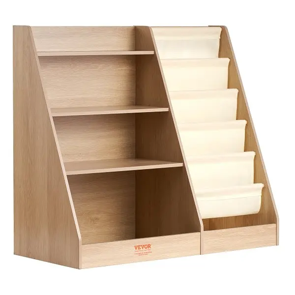 VEVOR 4-Tier Kids Wooden Bookshelf, Six-Layer Sling Bookcase, Baby Storage Book Rack, Book Toy Arranger Cabinet, ETCWSJ914...