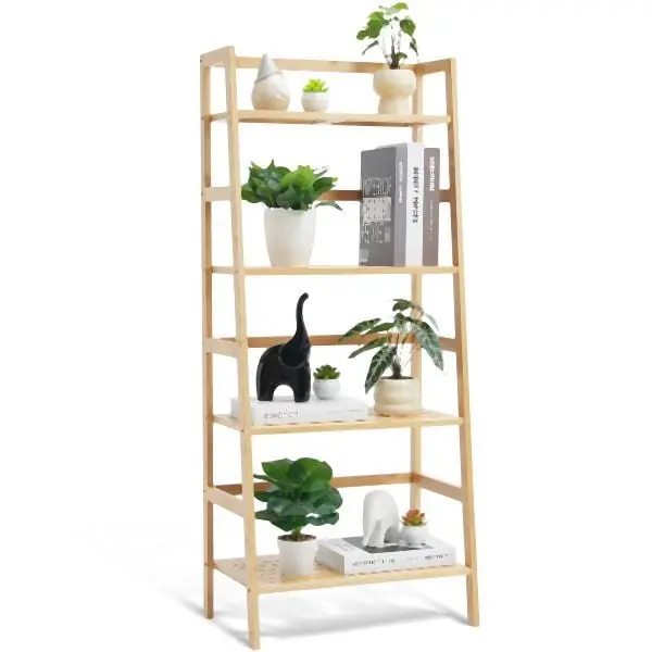 VEVOR Bamboo Bookshelf 4 Tiers Bamboo Ladder Bookshelf Trapezoid Storage Rack, TBSJTBZZTX4GVCXBQV0