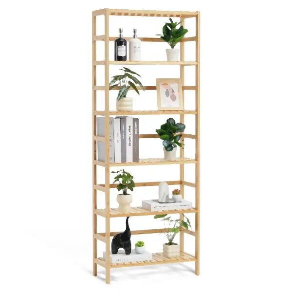 VEVOR Bamboo Bookshelf 6 Tiers Bamboo Ladder Bookcase Rectangle Storage Rack, TBSJTBZZZFX69RI3MV0