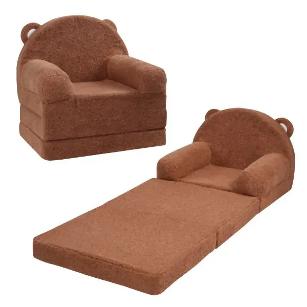 VEVOR Bright Kids Couch, 2--1 Toddler Chairs Comfy, Toddler Couch Sofa Bed Fold Out, Tan, ETSF60X3375XZIF7KV0