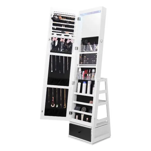 VEVOR Bright Mirror Jewelry Cabinet 360° Swivel Standing Mirror Storage White, LSKXZKZBSNJ139QYWV9