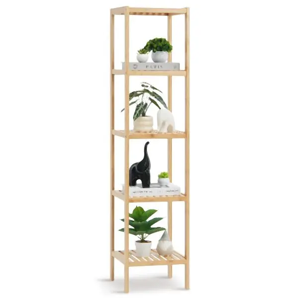 VEVOR Corner Standing Bookshelf 5-Tier Bamboo Ladder Narrow Shelf Plant Stand, TBSJTBZZZJS5GYRX0V0
